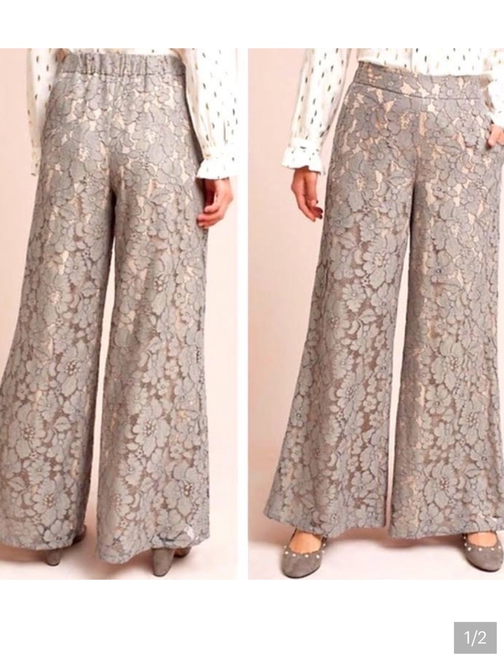 Anthropologie Feather Bone Wide Leg Gray Lace Pants - New With Tags